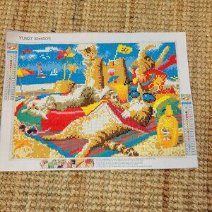 Diamond Dotz Painting Kittens Cats Beach‎ Suntanning Bling Finished Unframed